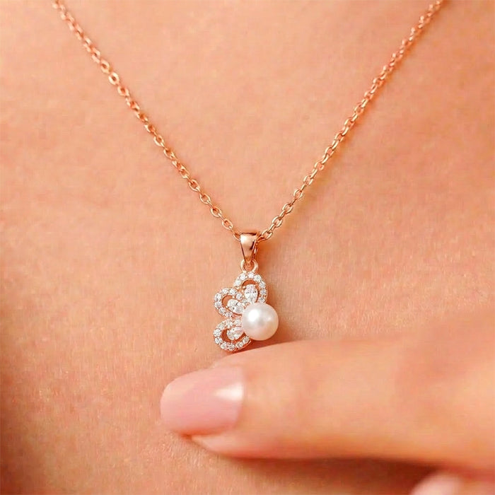 Petals in Bloom Pearl-CZ Rose Gold-Plated 925 Sterling Silver Pendant with  Link Chain