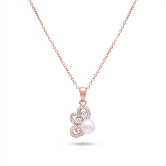 Petals in Bloom Pearl-CZ Rose Gold-Plated 925 Sterling Silver Pendant with  Link Chain