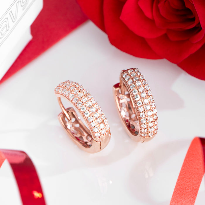 Petals of Embrace Floral Rose Gold Huggie 925 Silver Earrings