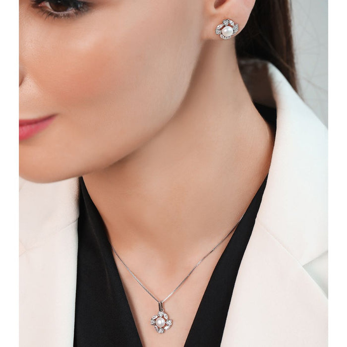 Petals of Eternity 925 Sterling Silver Rhodium-Plated Floral Jewelry Set