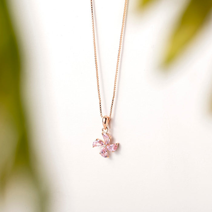 Pink Clover 925 Sterling Silver Pendant with Chain