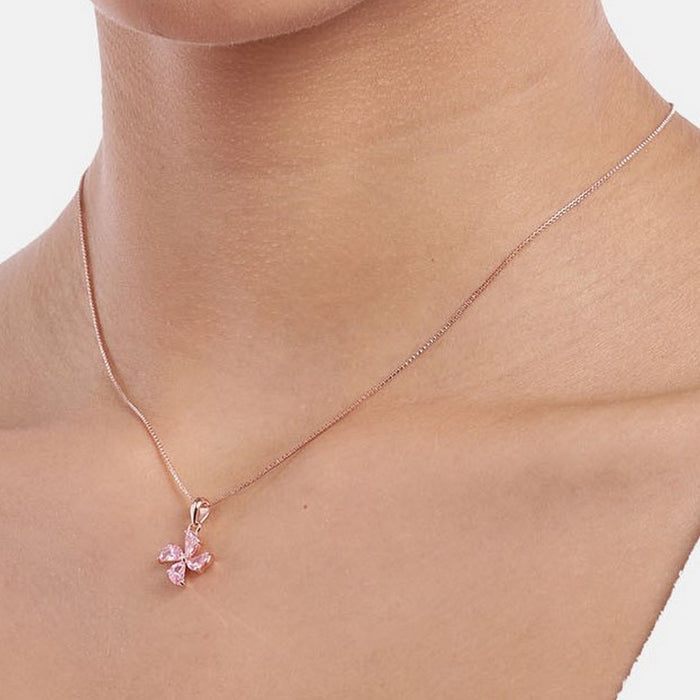 Pink Clover 925 Sterling Silver Pendant with Chain