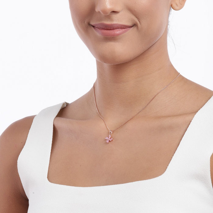 Pink Clover 925 Sterling Silver Pendant with Chain