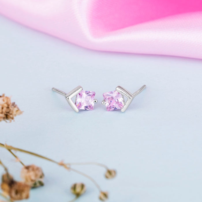 Pink CZ 925 Sterling Silver Stud Earrings