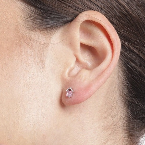 Pink CZ 925 Sterling Silver Stud Earrings