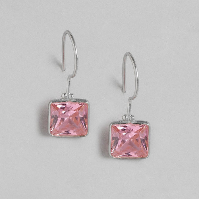 Pink CZ Rhodium Plated 925 Sterling Silver Earrings