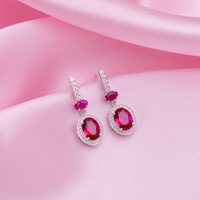 Pink Drop Rhodium Plated 925 Sterling Silver Earrings