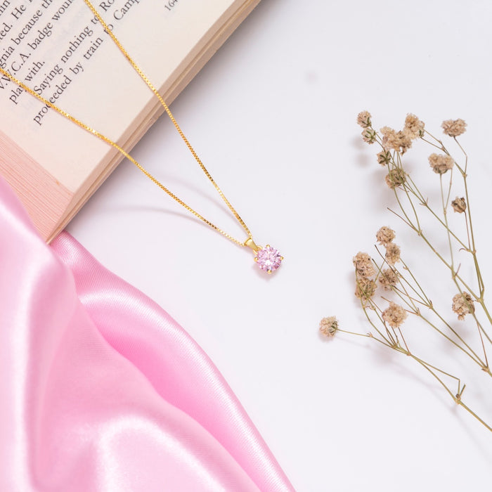 Pink Elegance: Gold-Plated 925 Sterling Silver Pendent with Chain