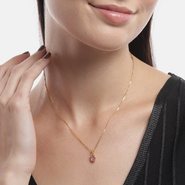 Pink Elegance: Gold-Plated 925 Sterling Silver Pendent with Chain