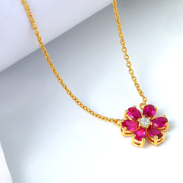 Pink Floral Gold Plated 925 Sterling Silver Necklace