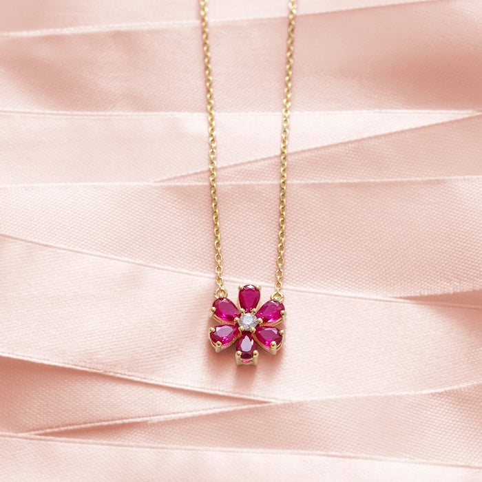 Pink Floral Gold Plated 925 Sterling Silver Necklace
