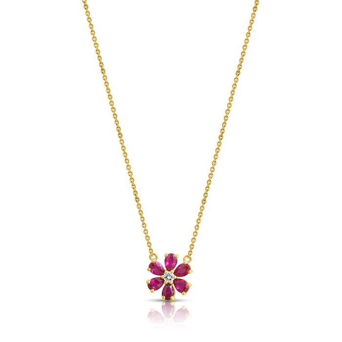 Pink Floral Gold Plated 925 Sterling Silver Necklace