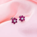 Pink Floral Rhodium Plated 925 Sterling Silver Earrings