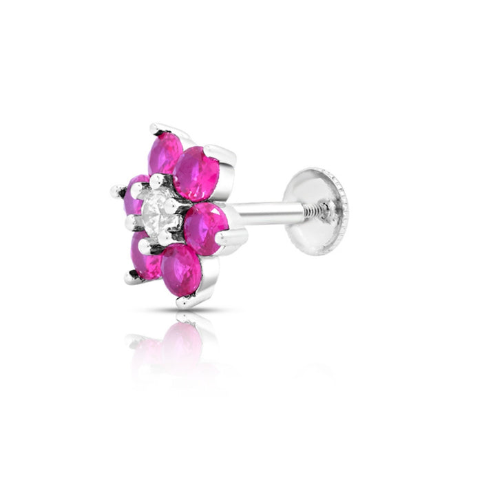 Pink Floral Rhodium Plated 925 Sterling Silver Earrings