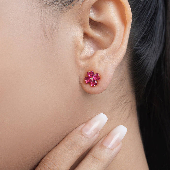 Pink Floral Rose Gold Plated 925 Sterling Silver Earrings