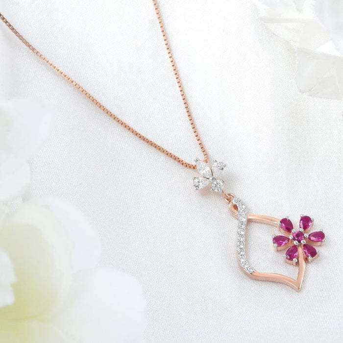 Pink floral Rose Gold Plated 925 Sterling Silver Pendants