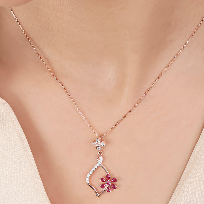 Pink floral Rose Gold Plated 925 Sterling Silver Pendants