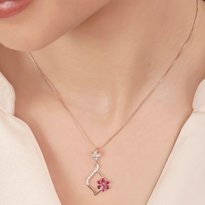 Pink floral Rose Gold Plated 925 Sterling Silver Pendants