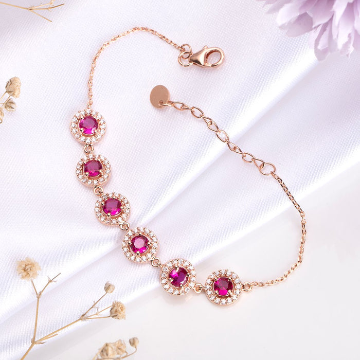 Pink Halo Studded Rose Gold 925 Sterling Silver Link Bracelet