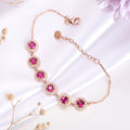 Pink Halo Studded Rose Gold 925 Sterling Silver Link Bracelet