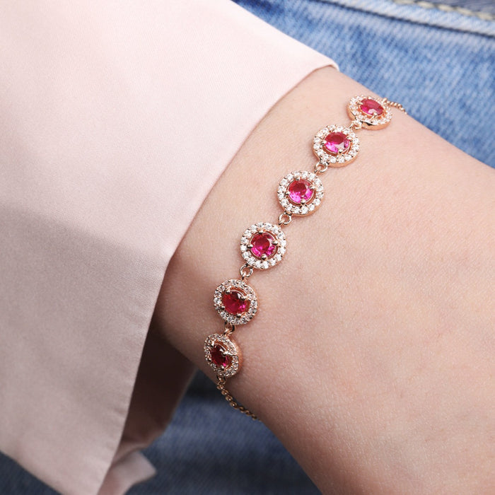 Pink Halo Studded Rose Gold 925 Sterling Silver Link Bracelet