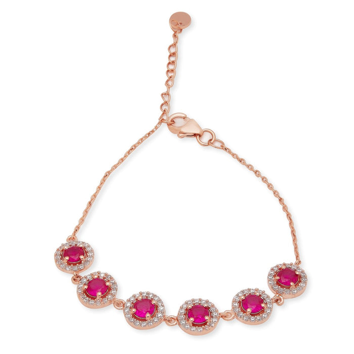 Pink Halo Studded Rose Gold 925 Sterling Silver Link Bracelet