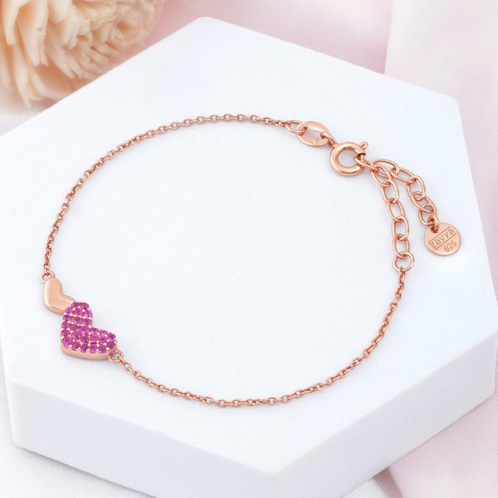 Pink Heart Rose Gold Plated 925 Sterling Silver Bracelet