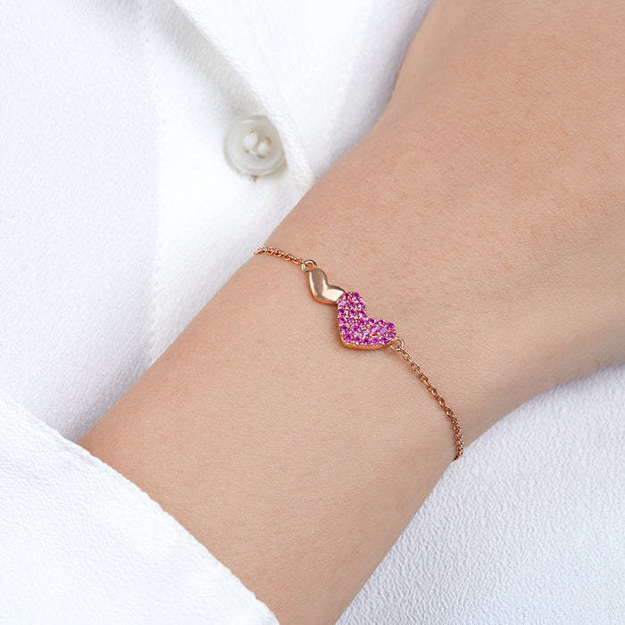 Pink Heart Rose Gold Plated 925 Sterling Silver Bracelet