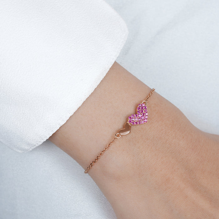 Pink Heart Rose Gold Plated 925 Sterling Silver Bracelet