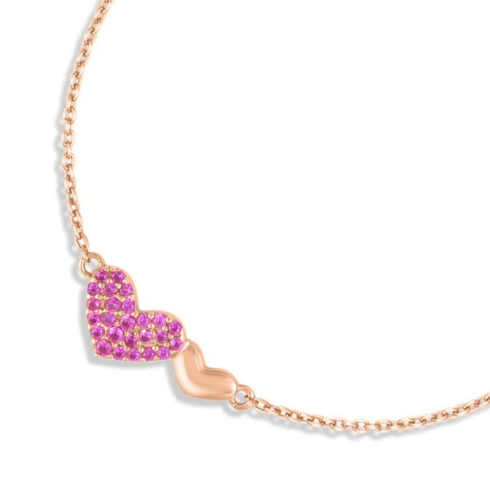 Pink Heart Rose Gold Plated 925 Sterling Silver Bracelet