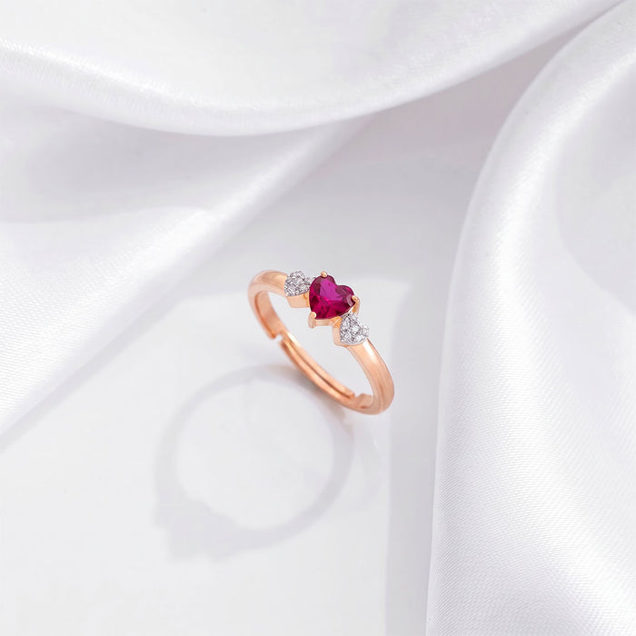 Pink Heart Rose Gold Plated 925 Sterling Silver Women Ring