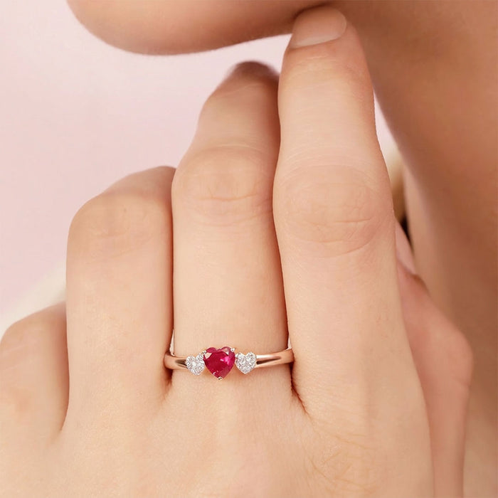 Pink Heart Rose Gold Plated 925 Sterling Silver Women Ring