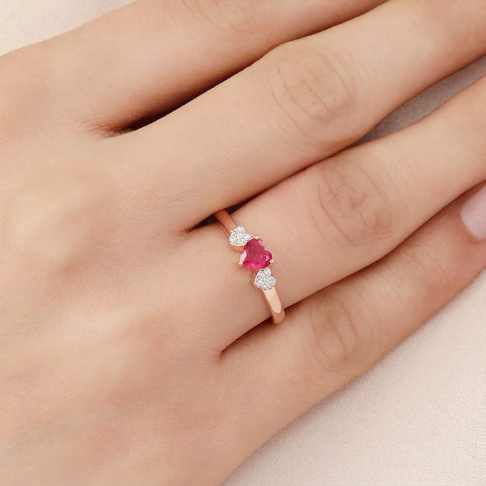 Pink Heart Rose Gold Plated 925 Sterling Silver Women Ring