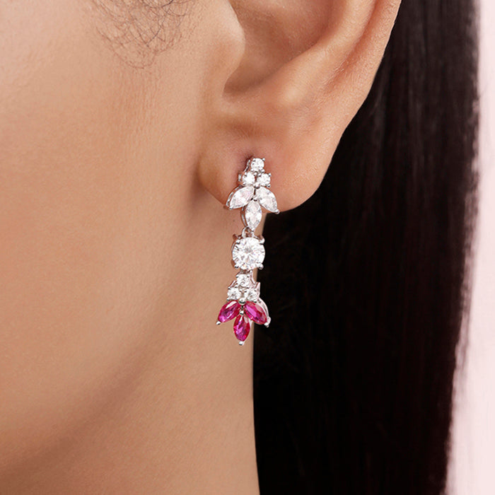 Pink Leaf Rhodium Plated 925 Sterling Silver Earrings