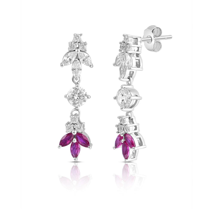 Pink Leaf Rhodium Plated 925 Sterling Silver Earrings