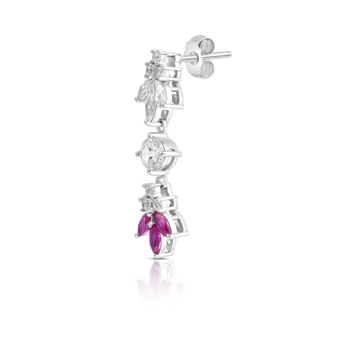 Pink Leaf Rhodium Plated 925 Sterling Silver Earrings