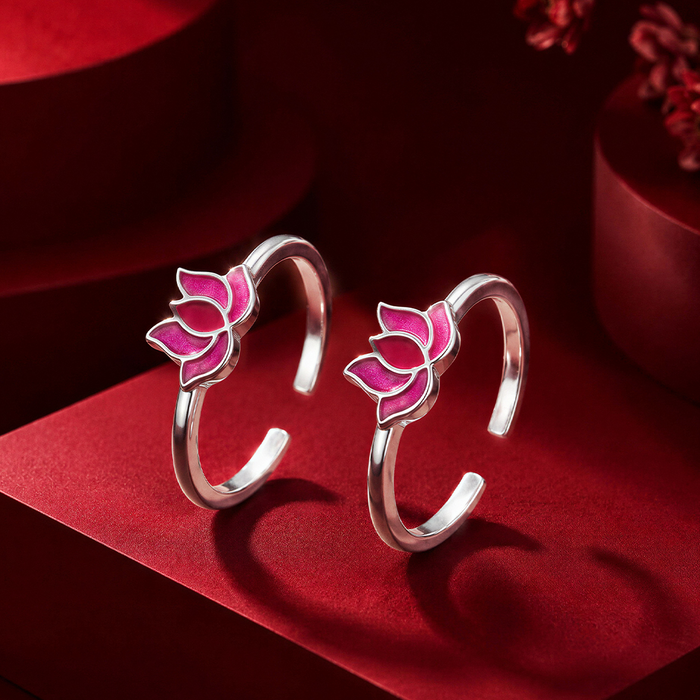 Pink Lotus 925 Sterling Silver Toe Rings
