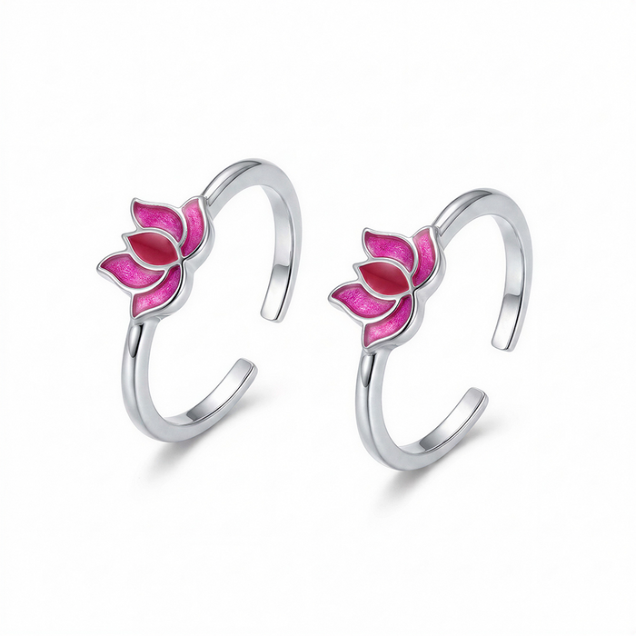 Pink Lotus 925 Sterling Silver Toe Rings