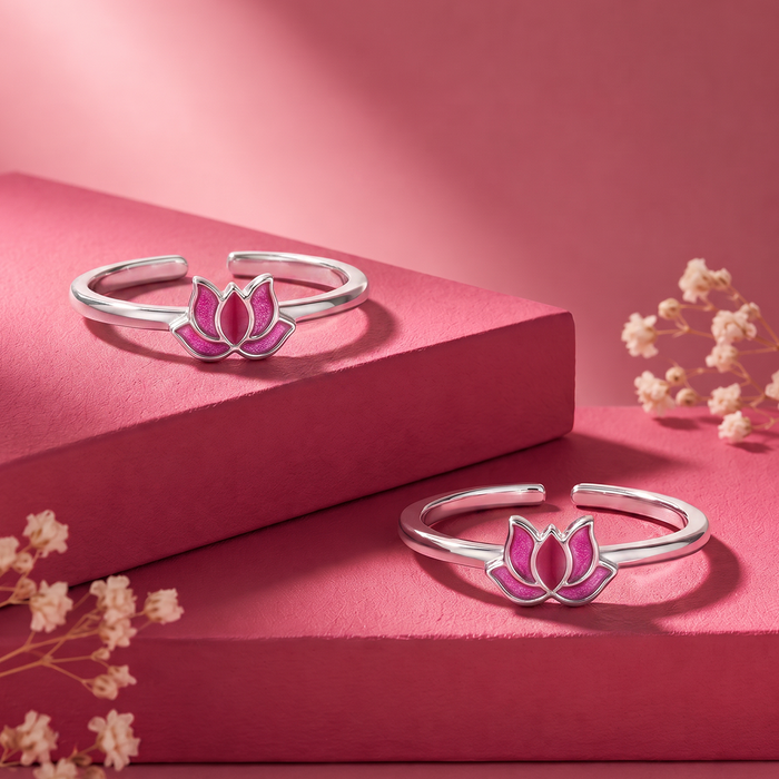 Pink Lotus 925 Sterling Silver Toe Rings