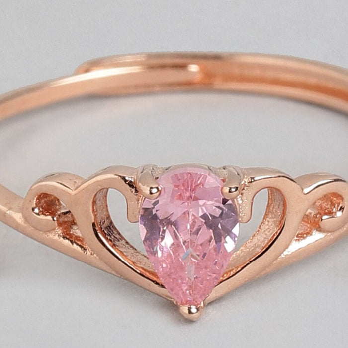 Pink Princess CZ Rose Gold Plated 925 Silver Womens Ring (Adjustable)