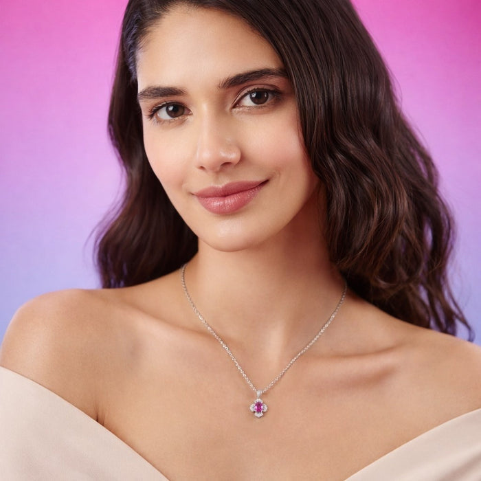 Pink Radiance Rhodium Plated 925 Silver Necklace