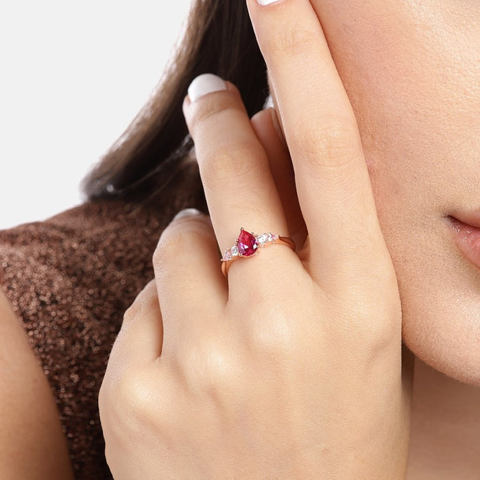 Pink Solitaire CZ Rose Gold-Plated 925 Sterling Silver Ring (Adjustable)