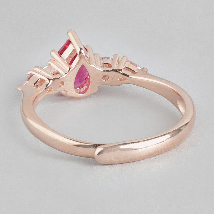 Pink Solitaire CZ Rose Gold-Plated 925 Sterling Silver Ring (Adjustable)