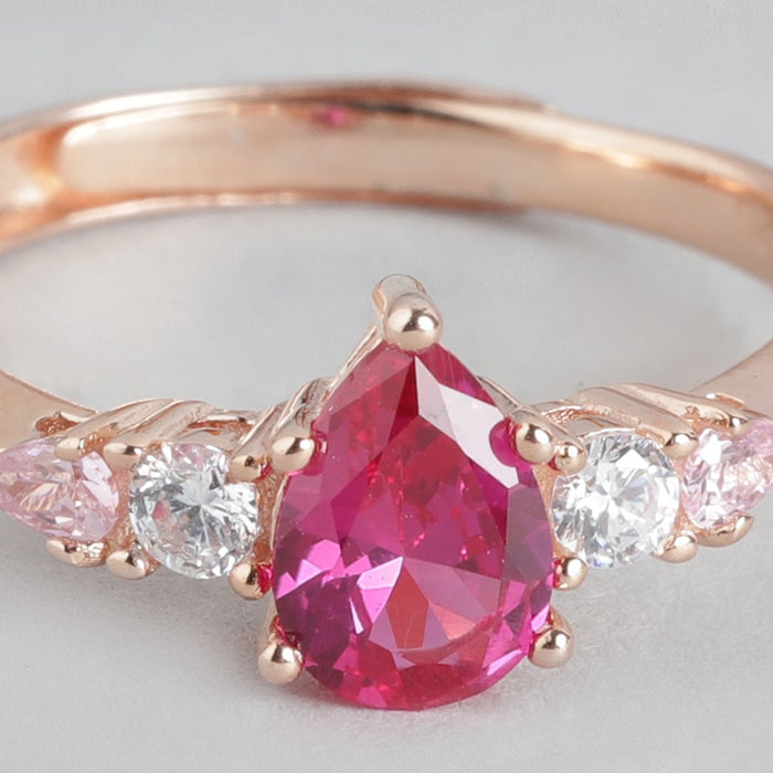 Pink Solitaire CZ Rose Gold-Plated 925 Sterling Silver Ring (Adjustable)