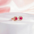 Pink Solitaire Halo Rose Gold Plated 925 Sterling Silver Stud Earrings