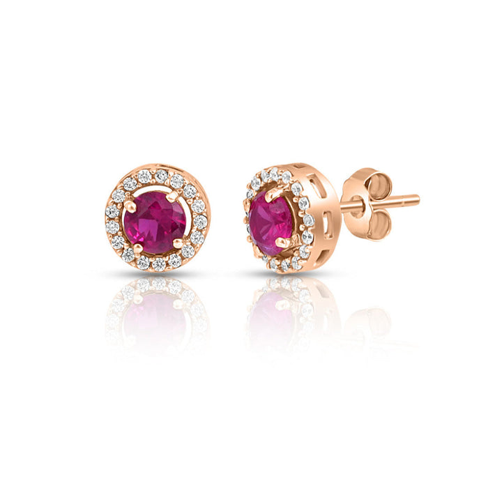 Pink Solitaire Halo Rose Gold Plated 925 Sterling Silver Stud Earrings