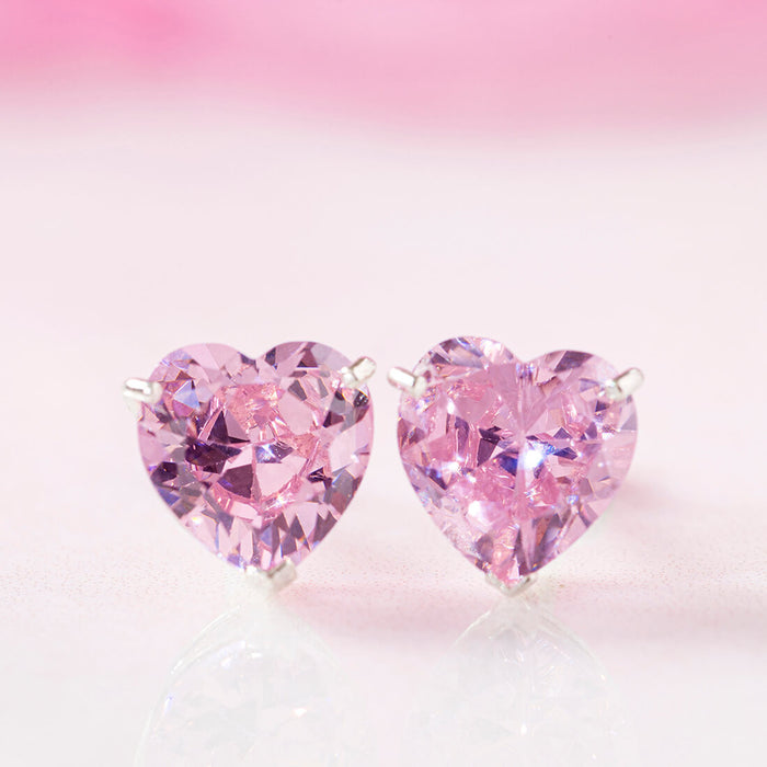 Pink Solitaire Rhodium Plated 925 Silver Stud Earrings
