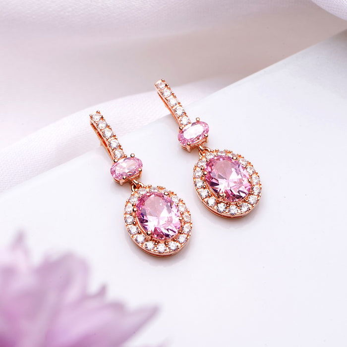 Pink Solitaire Rose Gold Cascade 925 Sterling Silver Drop Earrings