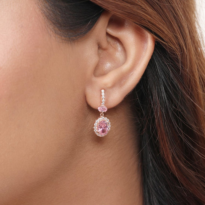Pink Solitaire Rose Gold Cascade 925 Sterling Silver Drop Earrings