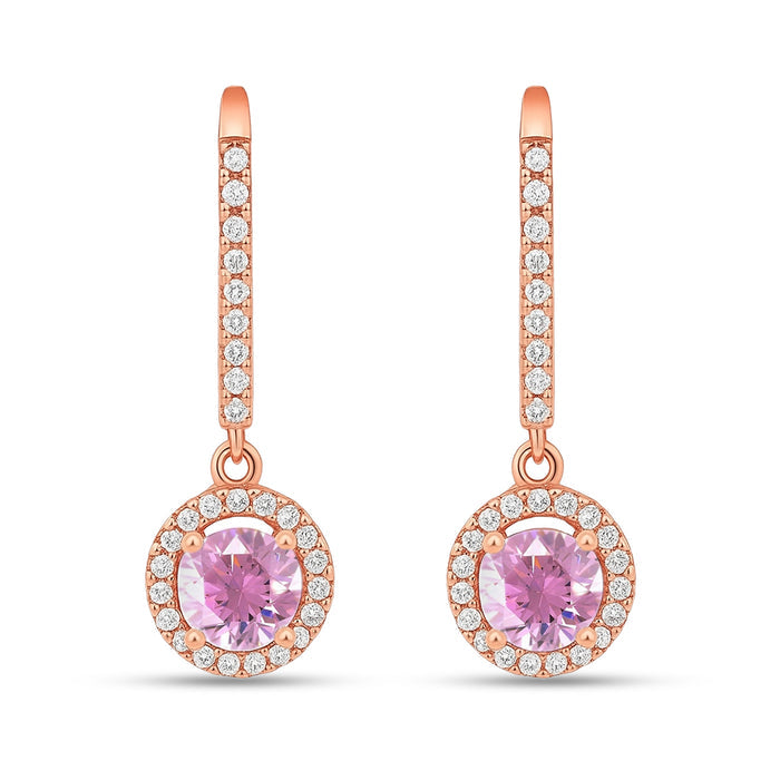 Pink Solitaire Rose Gold Cascade 925 Sterling Silver Drop Earrings